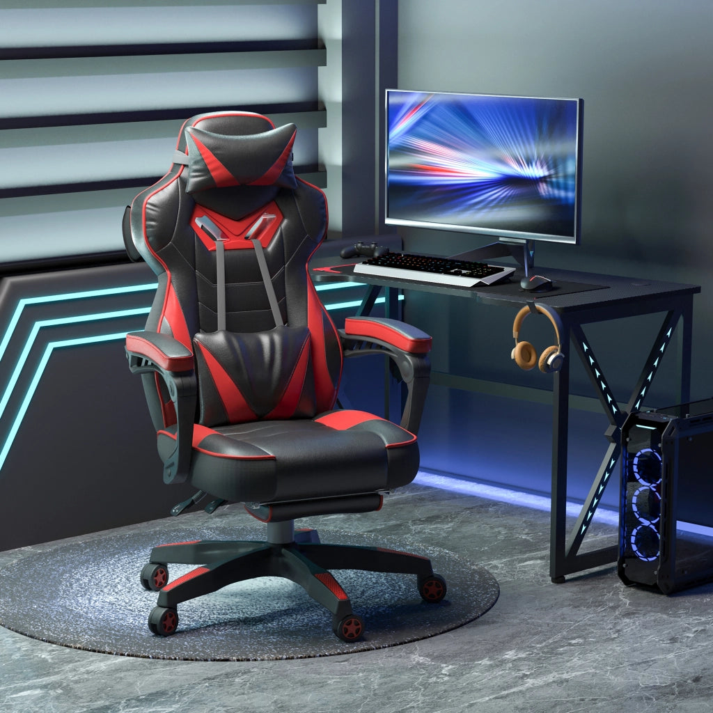 Poltrona Gaming Ergonomica con Poggiapiedi ¨C Xylo ¨C Reclinabile, Cuscino Lombare, Nero e Rosso