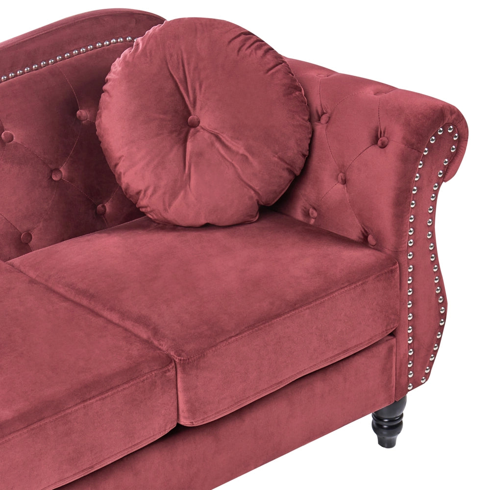 Set soggiorno Velluto rosso 2 posti 3 posti Bottoni con rifiniture a punta trapuntata Cuscini Braccia arrotolate Glam