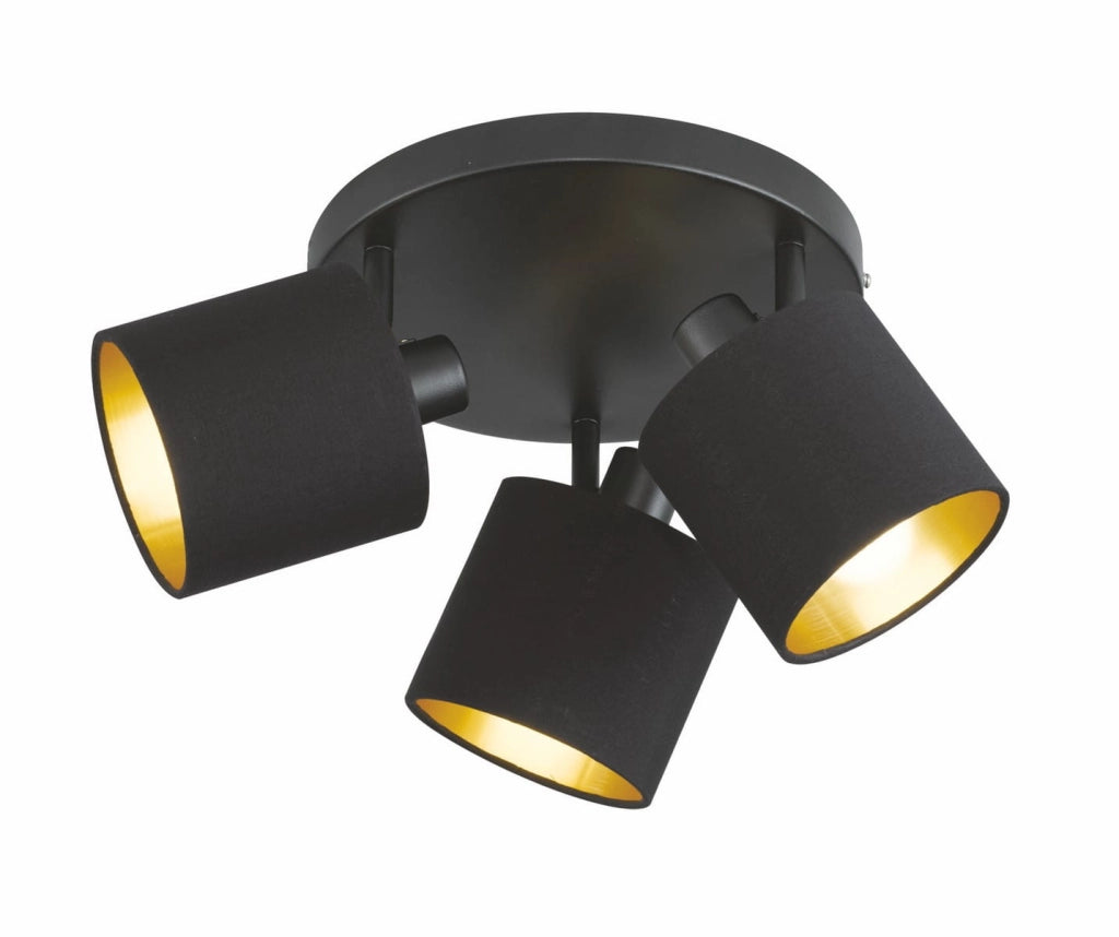 Faretto soffitto TOMMY nero/oro 3 luci E14 dimmerabile RL