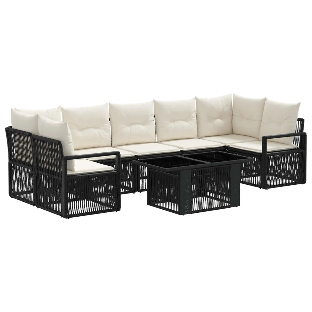 Set Divano da Giardino 8 pz Nero e Bianco Crema polyrattan 3437062