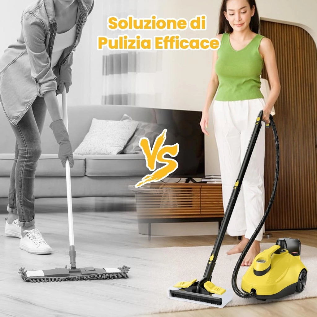 2000W Pulitore a Vapore, Vaporizzatore Portatile con Serbatoio 1,8L, er Uso Domestico con Accessori, Macchina per Pulizia su Pavimenti Finestre Tappeti (Giallo)