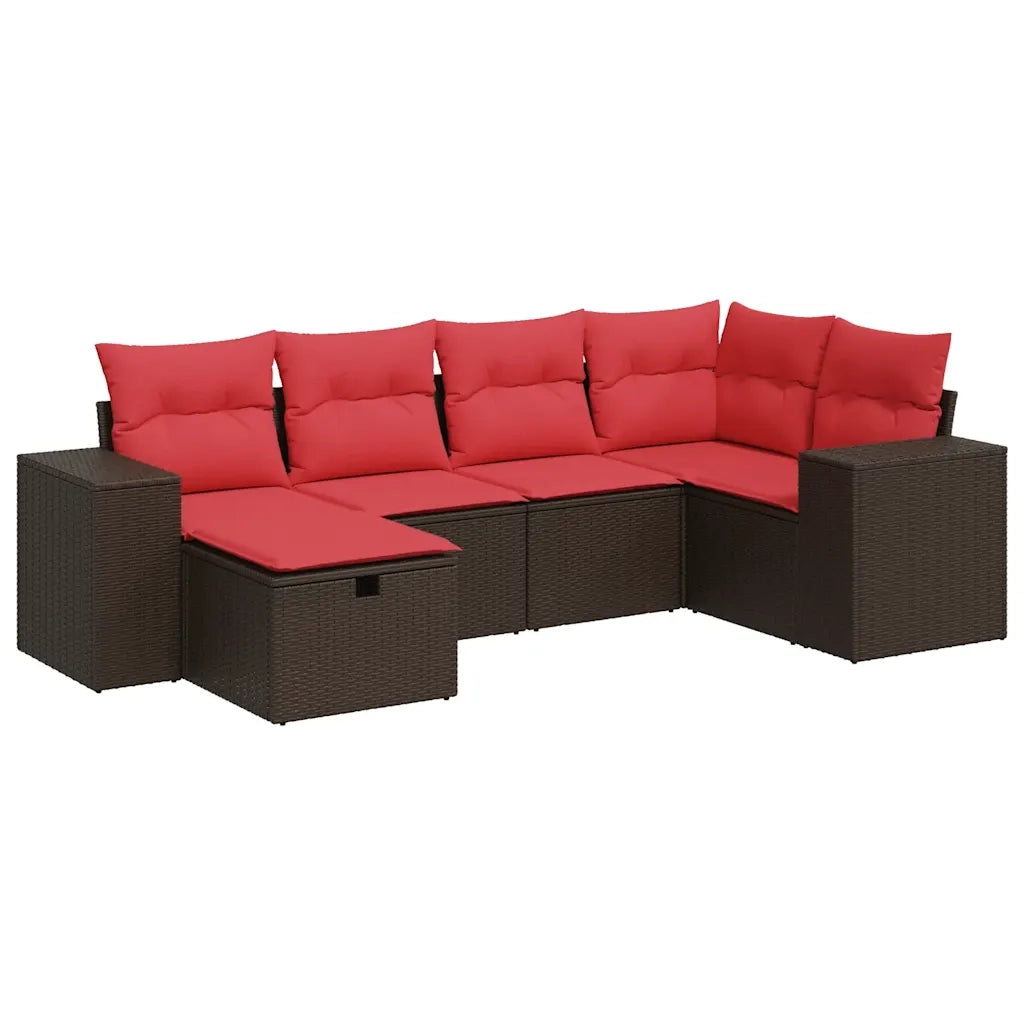 Set Divano da Giardino 6 pz con Cuscini Marrone in Polyrattan 3325690