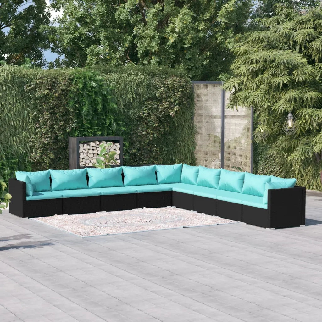 Set Divani da Giardino 9 pz con Cuscini in Polyrattan Nero 3101785
