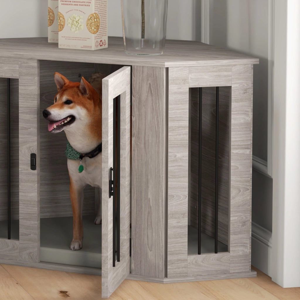 Cuccia per Cani Angolare con Cuscino ¨C Xylo ¨C Legno Marrone 104x55x63 cm