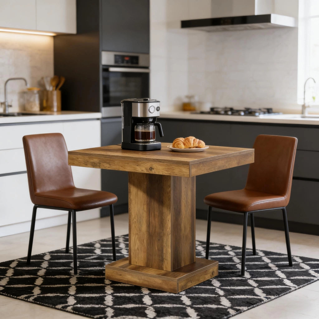 Tavolo da pranzo per 1-4 persone con piano quadrato, stile rustico moderno, in MDF, marrone, 91 × 88 × 9,5 cm