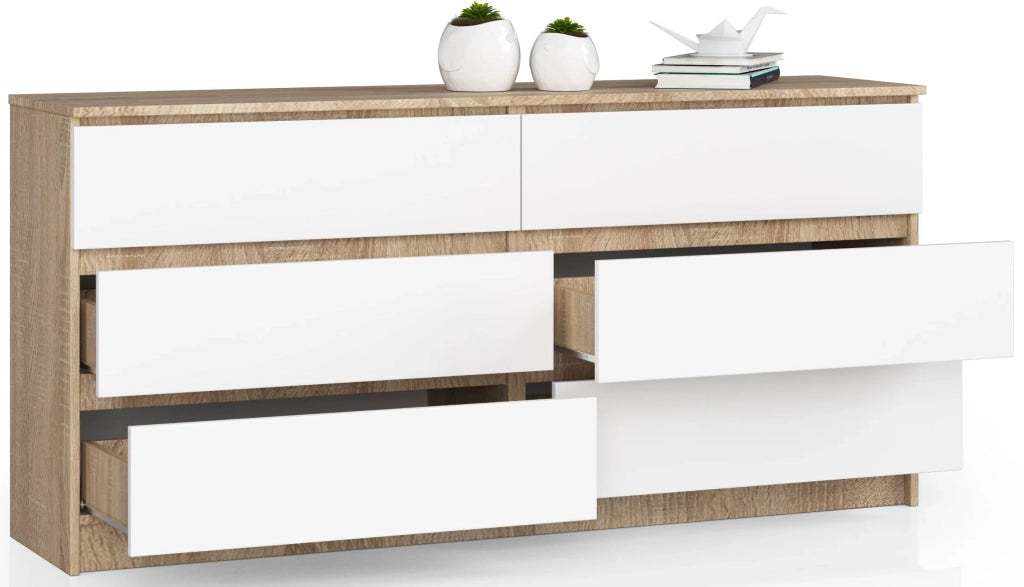 Cassettiera AKORD K160 Sonoma Quercia 160 cm 6 cassetti inserto frontale Bianco 160x40x77 cm