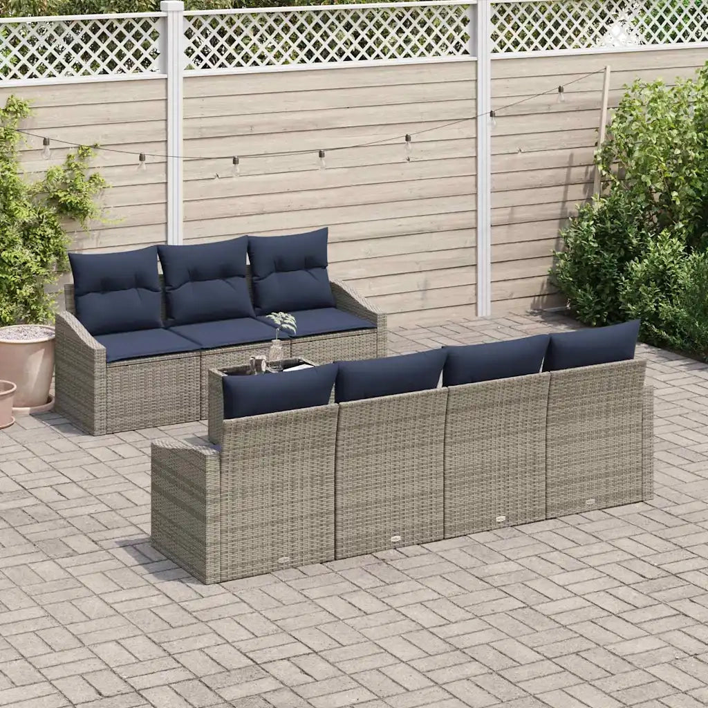 Set di divani con cuscino 8 pcs Grigio e Blu Navy polyrattan 3355304