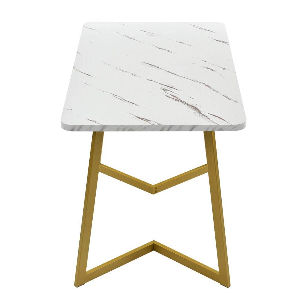 Tavolo da pranzo 117x68x75 cm con piano effetto marmo; gambe in ferro; MDF; bianco dorato