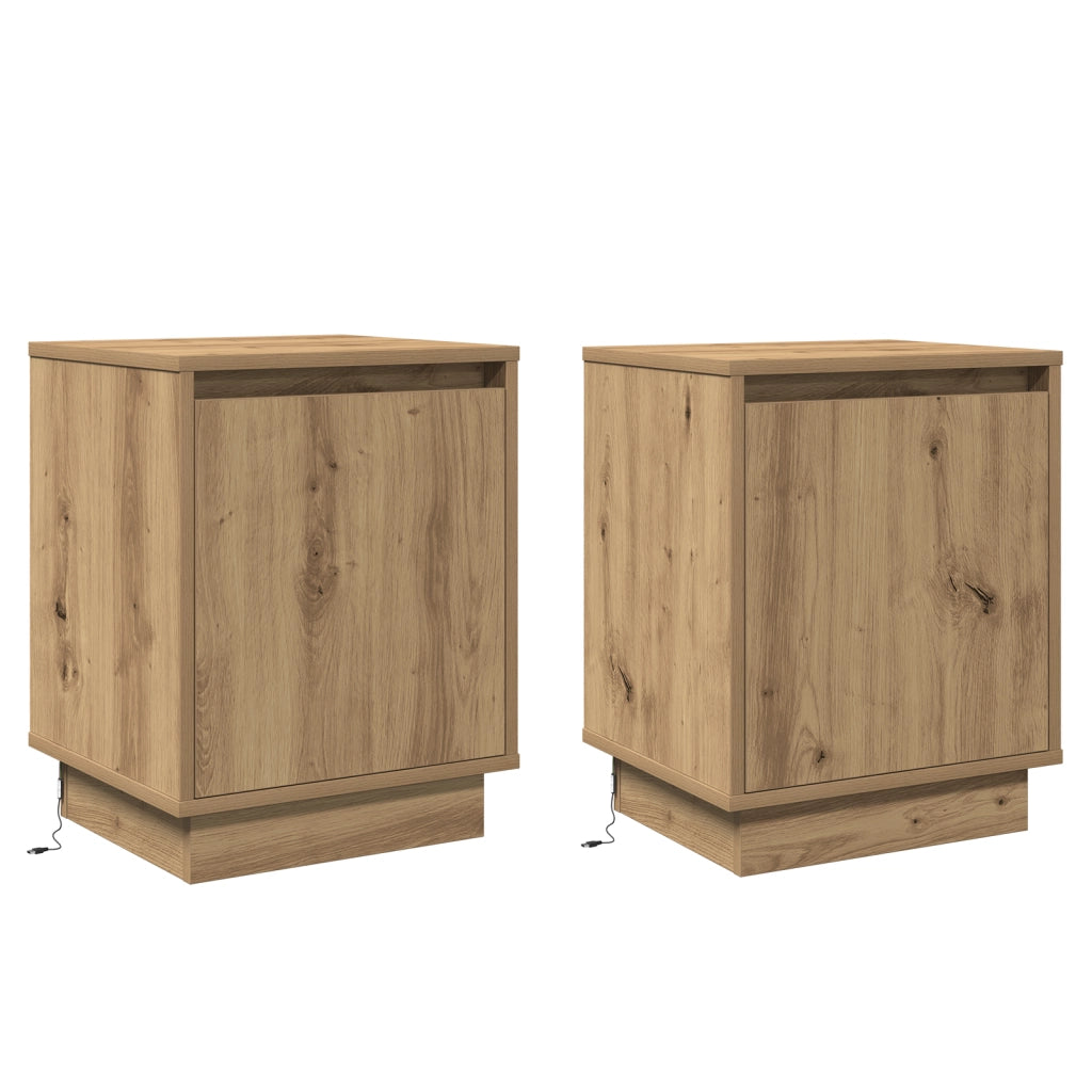 Comodini con Luci LED 2 pezzi Rovere Artisan 39x34,5x50 cm
