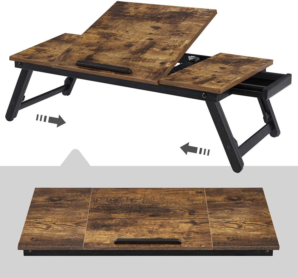 Tavolino da letto supporto per laptop fino a 143 pollici vassoio per la colazione per destrimani e mancini con piedini regolabili e cassetto marrone scuro rustico 12_0007658
