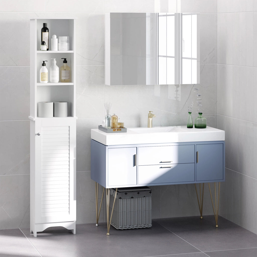 Mobile da Bagno con Ripiani Aperti e Scaffale Interno ¨C zephmum ¨C 34x20x165 cm Bianco