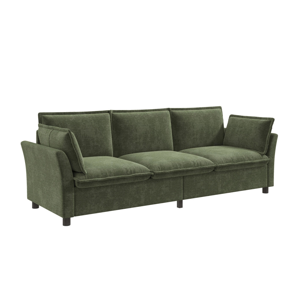 Sofa 3 posti modulare in chenille verde 220x81x87 cm con cuscini bracciolo