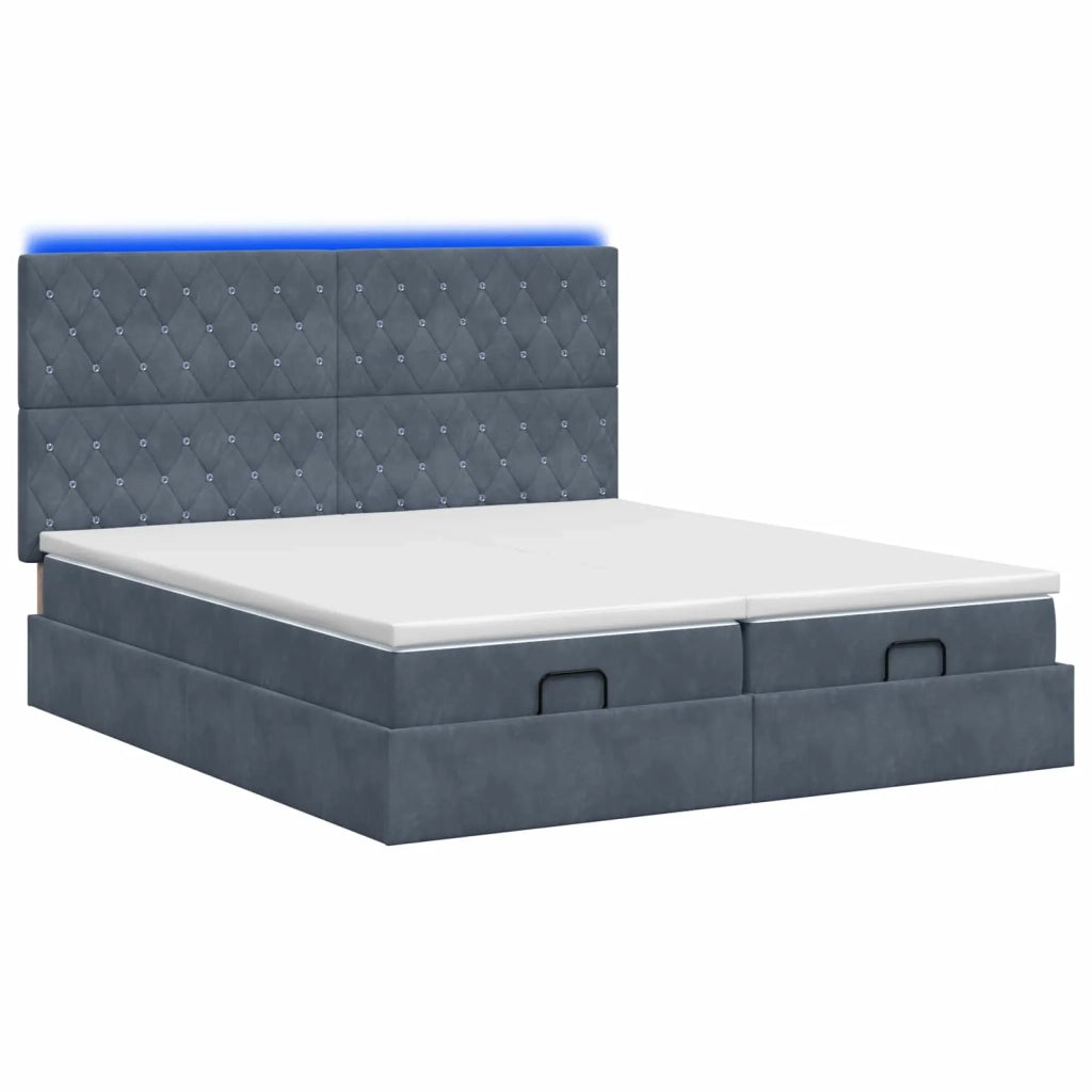 Letto Ottomano con Materasso e LED Grigio Scuro 200 x 200 cm 3458485