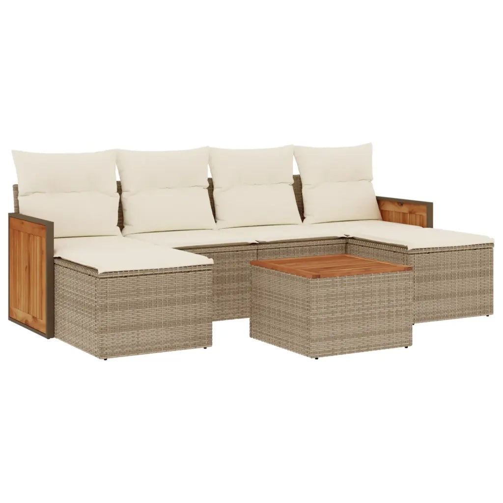Set Divani da Giardino 7 pz con Cuscini Beige in Polyrattan