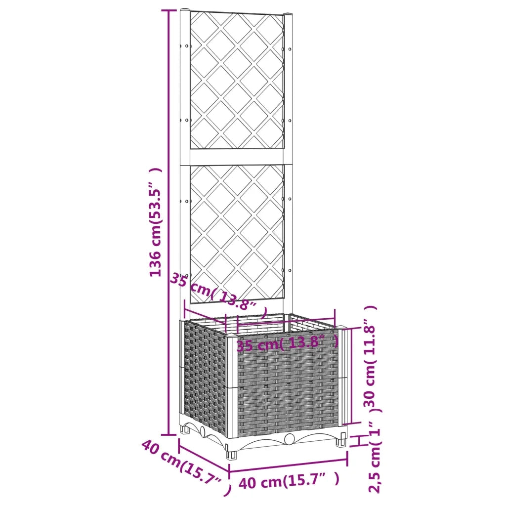 Fioriera da Giardino con Graticcio-Vaso da Esterno-Fioriera con Griglia Grigio Chiaro 40x40x136cm PP