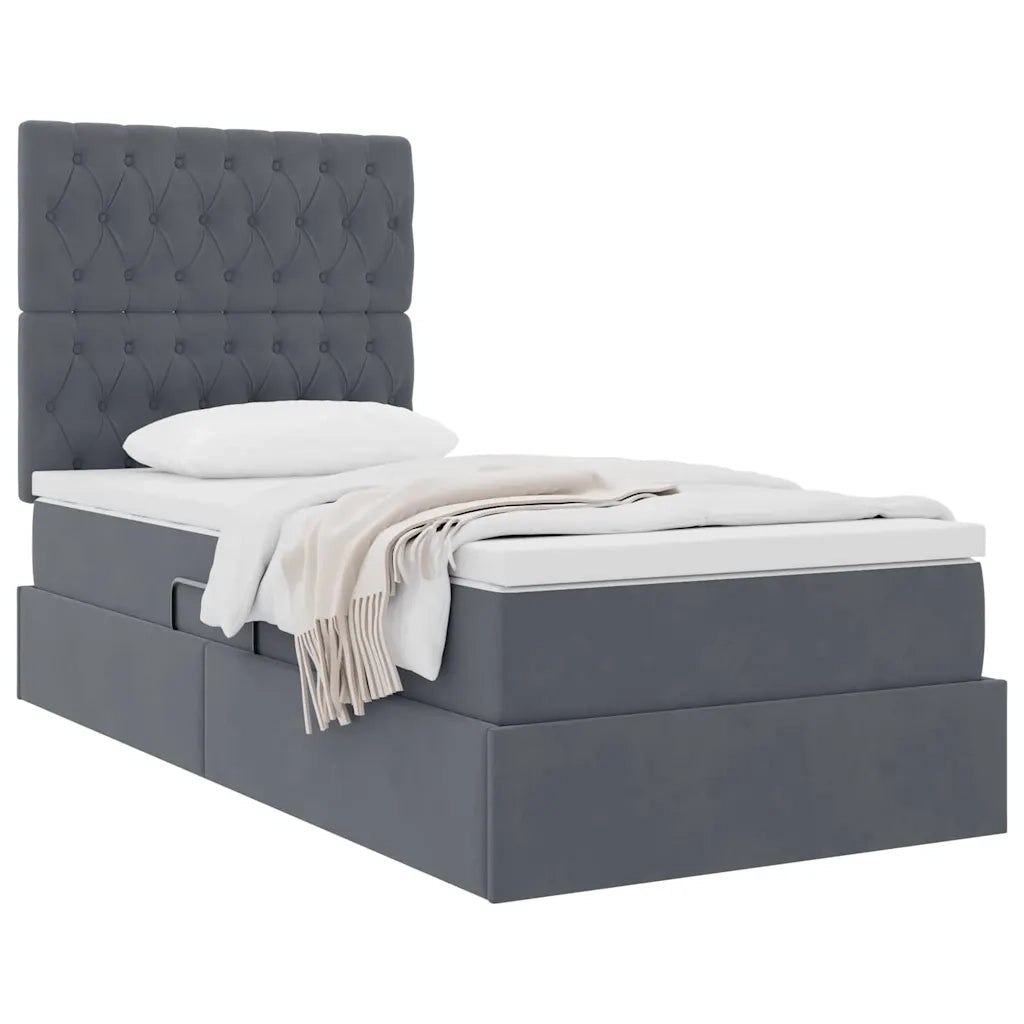 Letto con contenitore e materasso Grigio scuro 100 x 200 cm