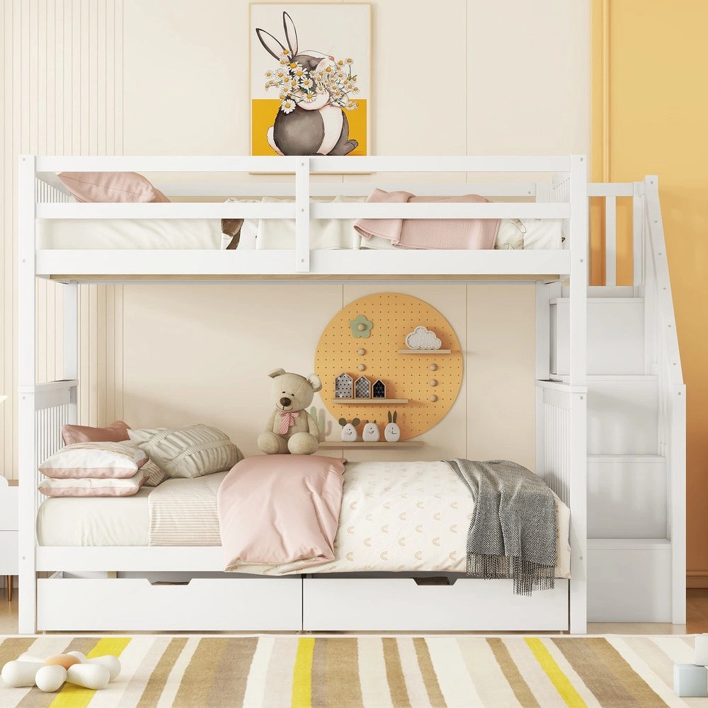Letto a Castello con Scala e Cassetti ¨C MINIMAL ¨C Bianco 140x200