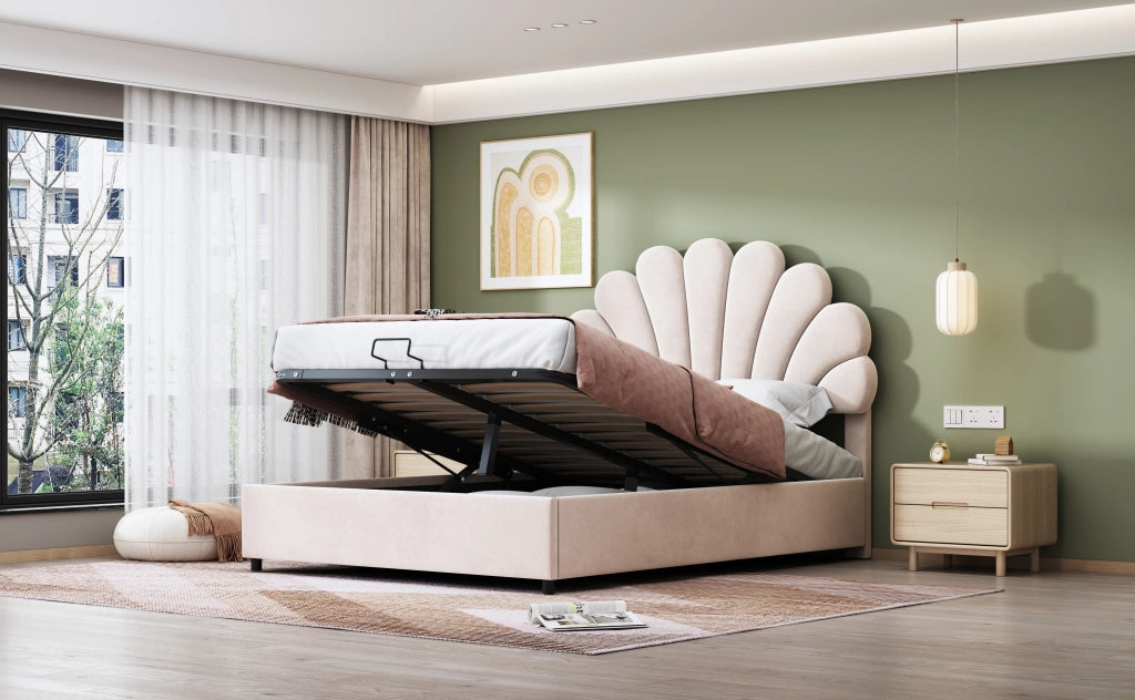 letto imbottito velluto beige 140 x 200 cm