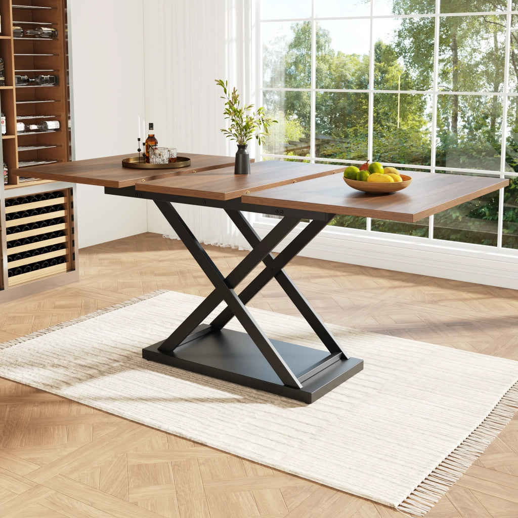 TAVOLO ALLUNGABILE 120-160x80x75 cm Noci/Nero MDF e Metallo