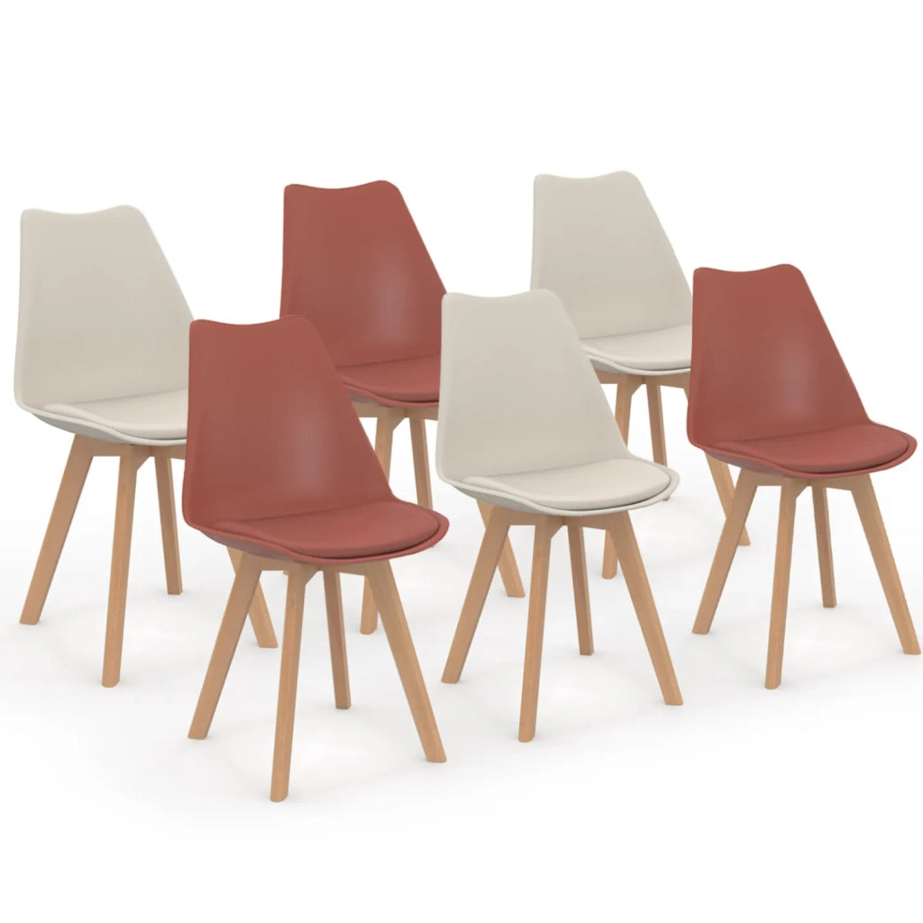 IDMarket - Lote de 6 sillas escandinavas SARA - mezcla de terracota x3 y beige x3