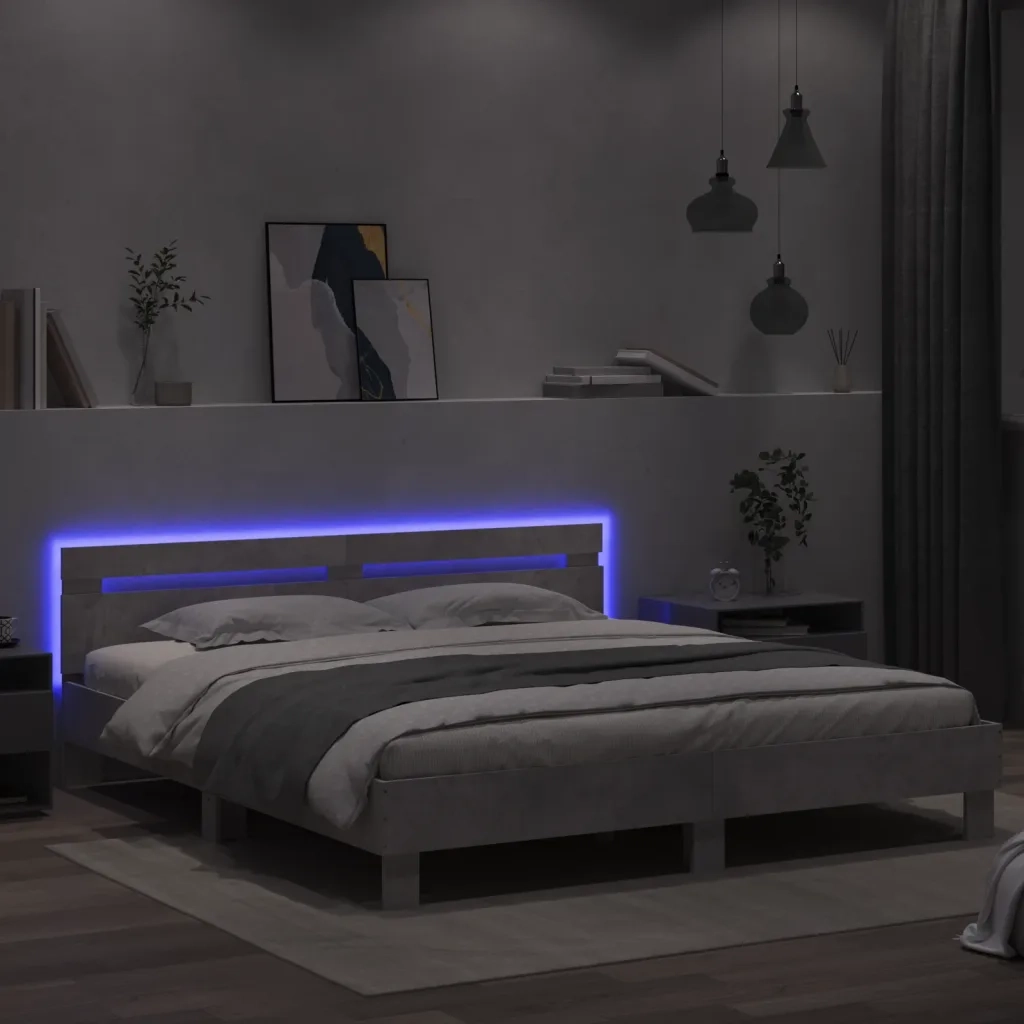 Giroletto con Testiera e LED Grigio Cemento 180x200 cm 3207528