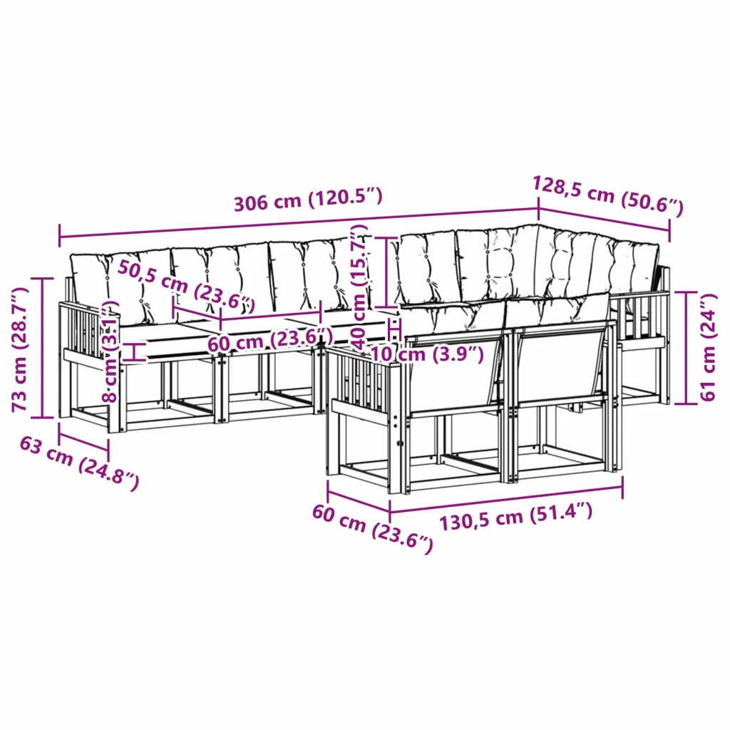 Set di divani da esterno con cuscino 8 pcs Naturale e Nero