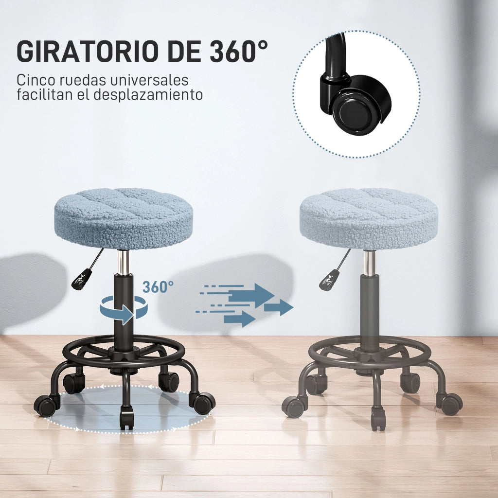 Sgabello Girevole Rotondo con Ruote e Altezza Regolabile ¨C zephmum ¨C Blu Tessuto 50-66 cm