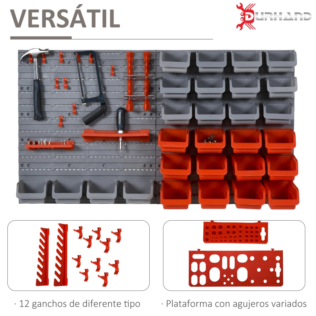 Scaffale a Parete per Utensili 95x54 cm con 28 Scatole ¨C zephmum ¨C Grigio e Rosso