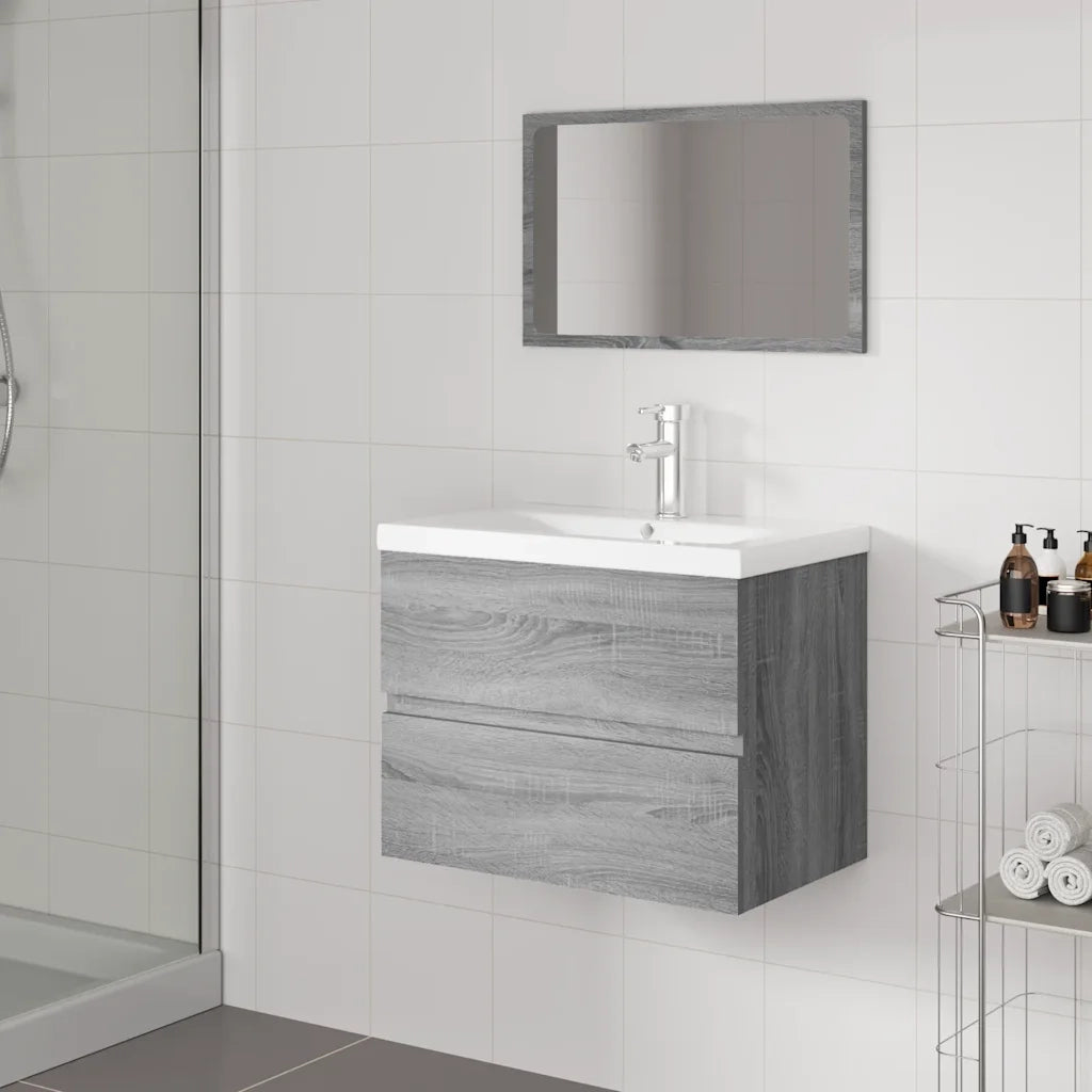 Set di Mobili da Bagno Grigio Sonoma in Legno Multistrato 3152874