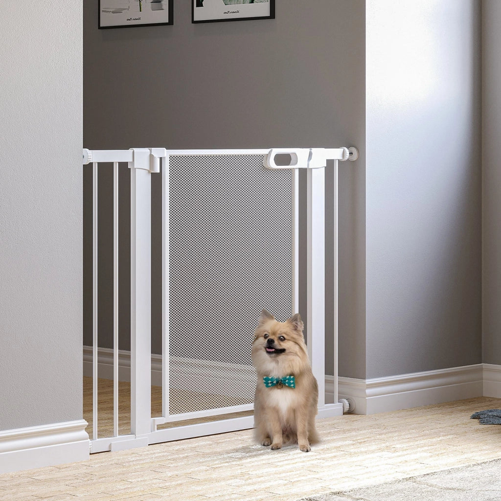 Cancellino per Cani Estensibile a Pressione 75-103 cm con Chiusura Automatica in Acciaio e ABS Bianco
