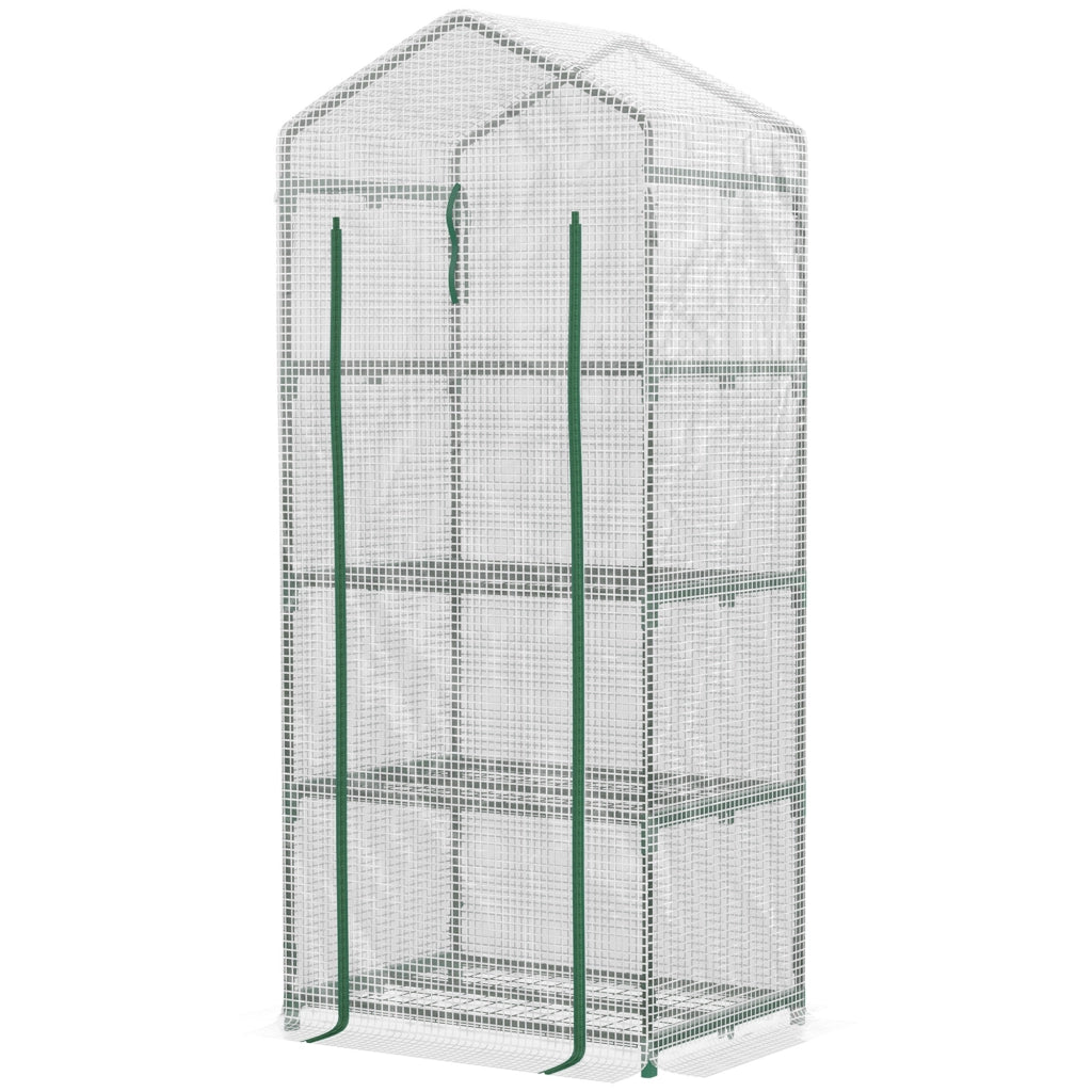 Serra per Piante Verticale con Scaffale ¨C zephmum ¨C Acciaio e PE Bianco 70x50x160cm
