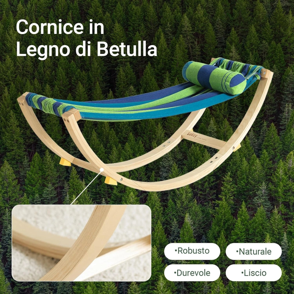 Amaca da Giardino Sdraio a Dondolo per Bambini Poltroncina per Bambini Lettino Prendisole in Legno con Dispositivi di Sicurezza per Cameretta o Giardino 122x36x48cm KMB16-J