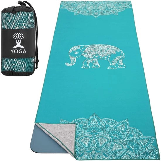 Matte yoga antiscivolo - Extra spessa - Idraulica rapida - Con angolo - Adatta per yoga/pilates - Disegno a pressione - Asciugamano per yoga