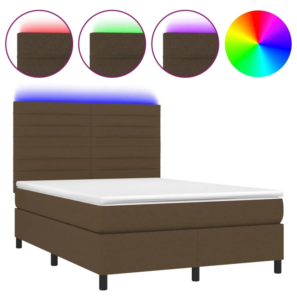 Letto a Molle Materasso e LED MarroneScuro 140x190cm in Tessuto 3134952