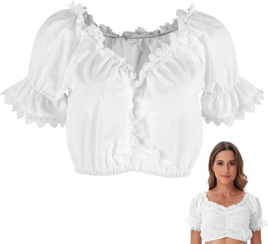 Blusa Dirndl Tradizionale e Stilizzata per Donne XL con Orlo - Bianca