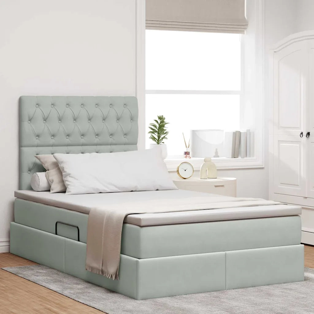 Letto con contenitore e materasso Grigio chiaro 120 x 190 cm