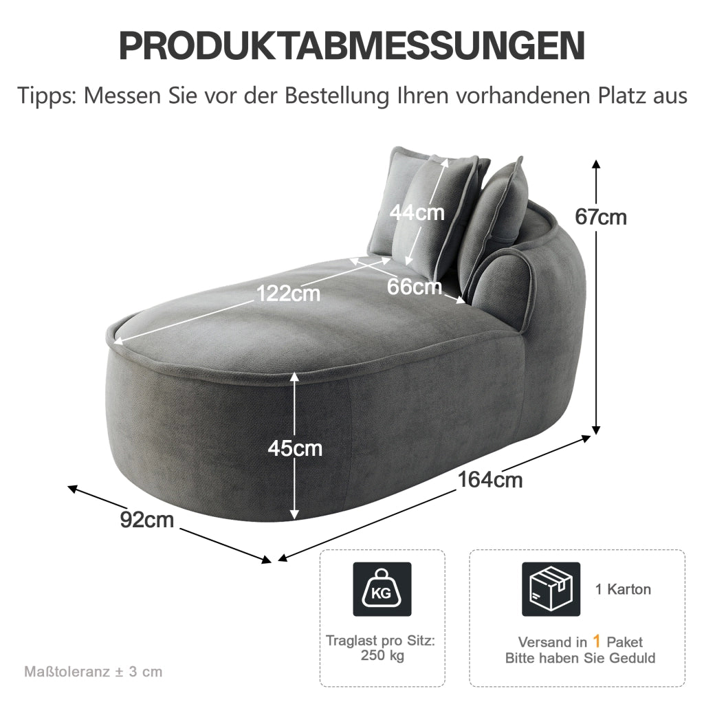 Chaise longue grigia in ciniglia 164 x 92 x 67 cm modulare trasformabile