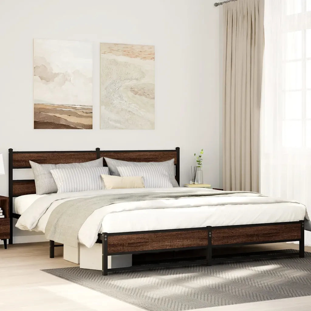 Letto matrimoniale | Letto per adulti | Giroletto senza Materaso in Metallo Rovere Marrone 180x200 cm