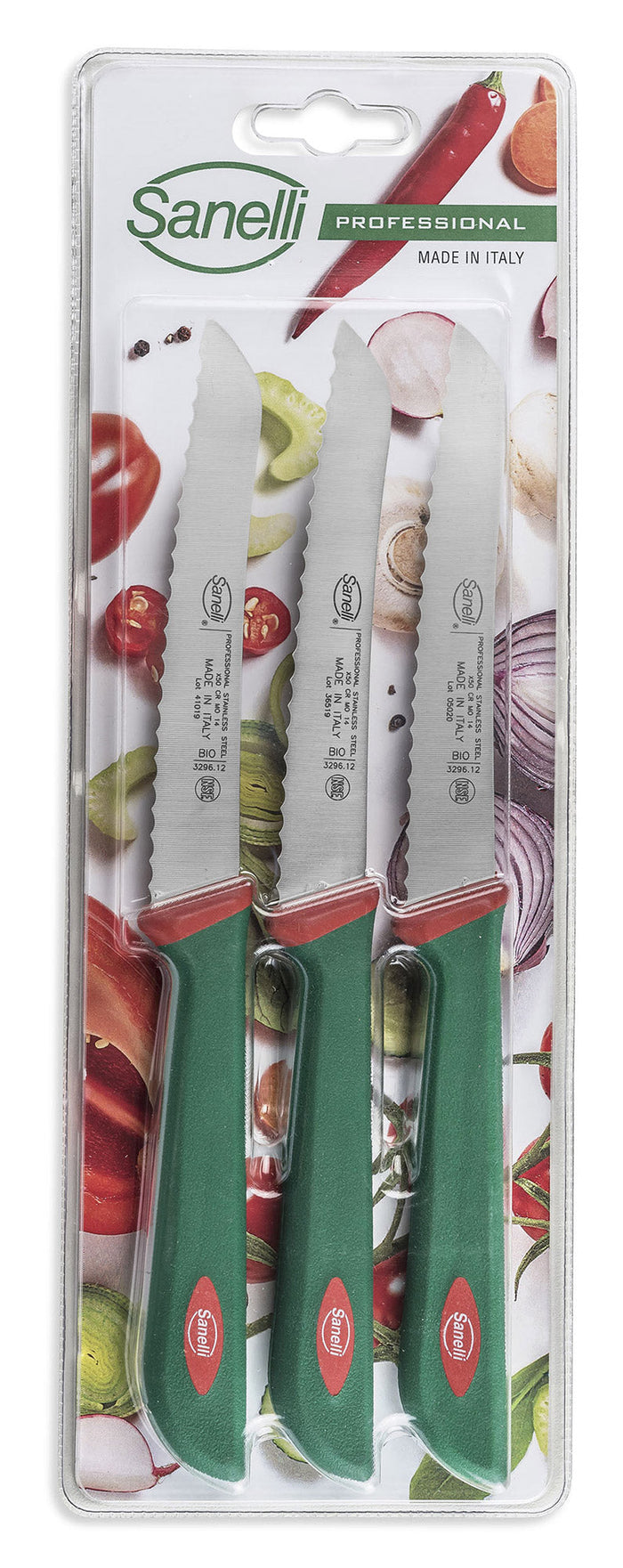 Set 3 Coltelli Pomodoro Lama 12 cm Sanelli Premana Verde/Rosso