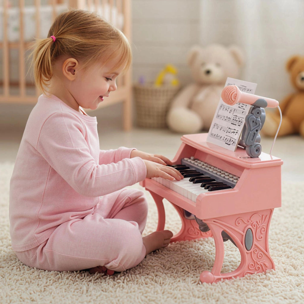 Mini tastiera pianoforte bambini 25 tasti leggio microfono elettrico-Tastiera musicale educativo apprendimento precoce 3+ anni Rosa