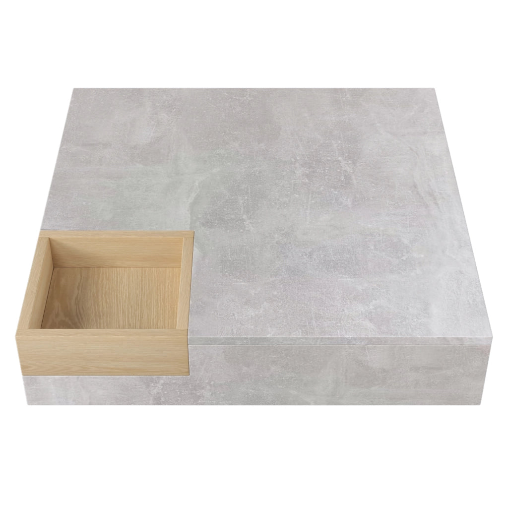 TAVOLINO DA CAFFÈ 72x72x30 cm Grigio cemento e colore legno con contenitore rimovibile