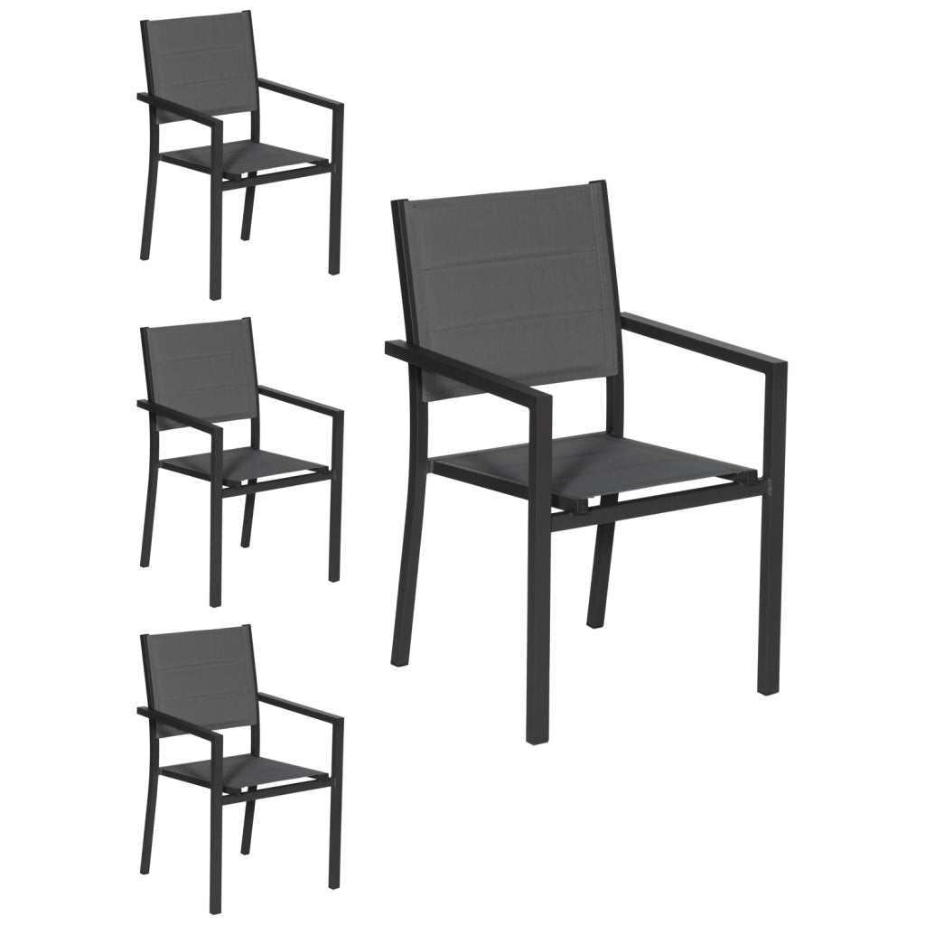 Set di 4 sedie imbottite in alluminio antracite - textilene grigio