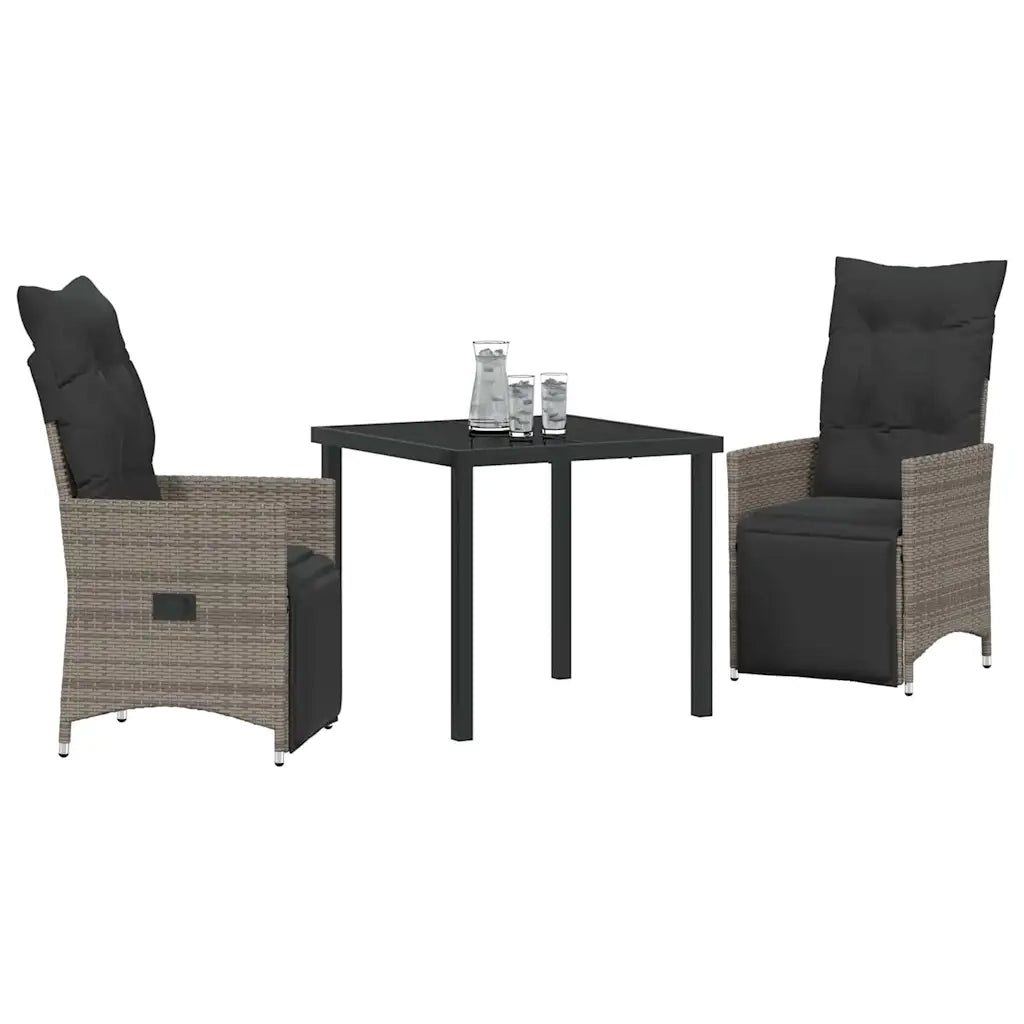 Set da Pranzo per Giardino con cuscino 3 pcs Grigio polyrattan