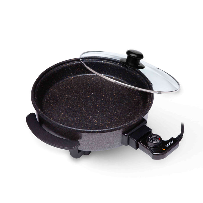 SOGO Pentola Elettrica da 32 cm con Coperchio in Vetro, 1500W, Rivestimento Antiaderente Ceracook, Termostato 240°C, Perfetta per Pizza e Barbecue