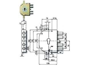SERRATURA TRIPLICE DA APPLICARE CON SCROCCO CIL. EU. BLINDATE 2155PEN  mm.60 DX (2155PEN01)    CR