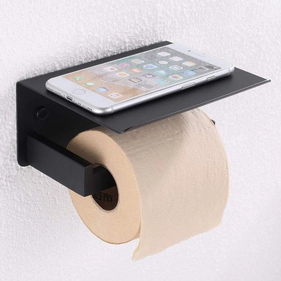 Toilet roll holder, autoadesivo, per la stanza da bagno, senza forare, in alluminio, materico, nero