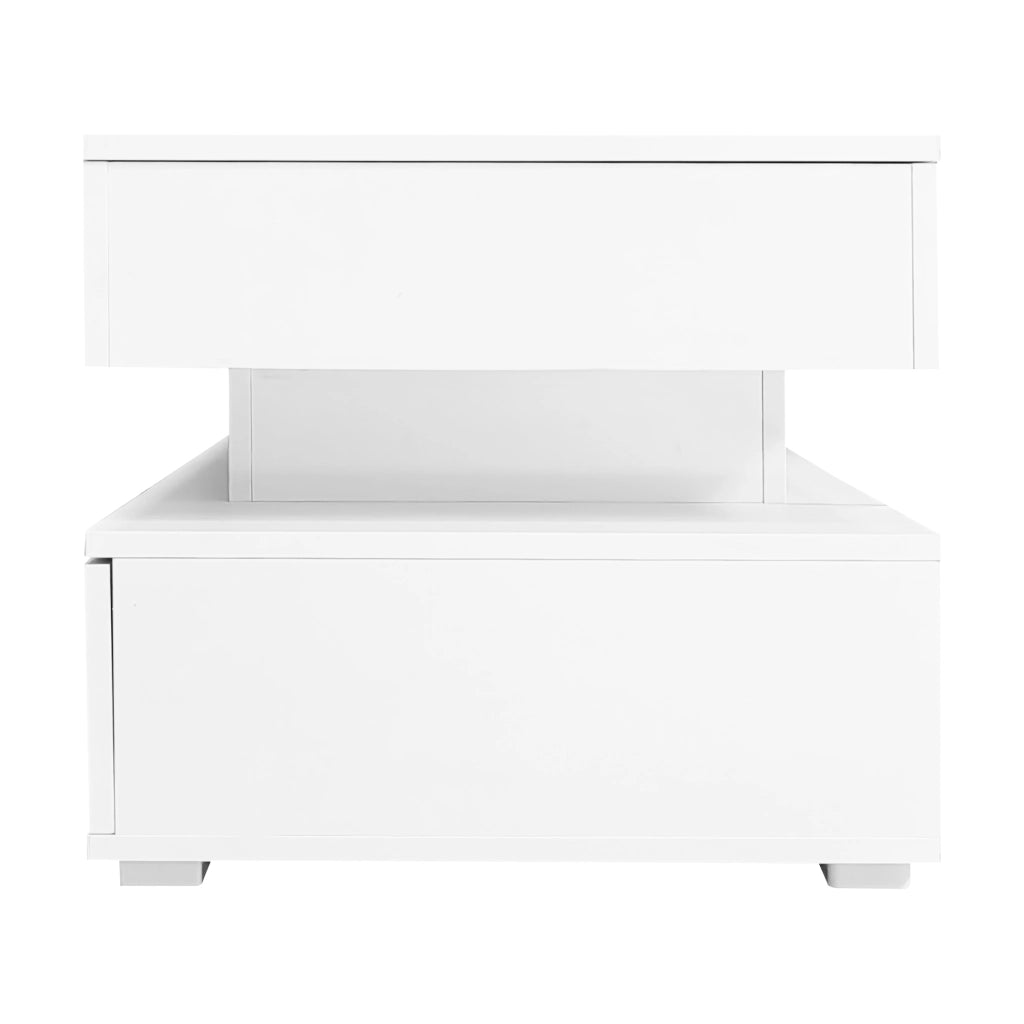 TAVOLINO DA SALOTTO 100x50x44 cm sollevabile idraulico Bianco con LED