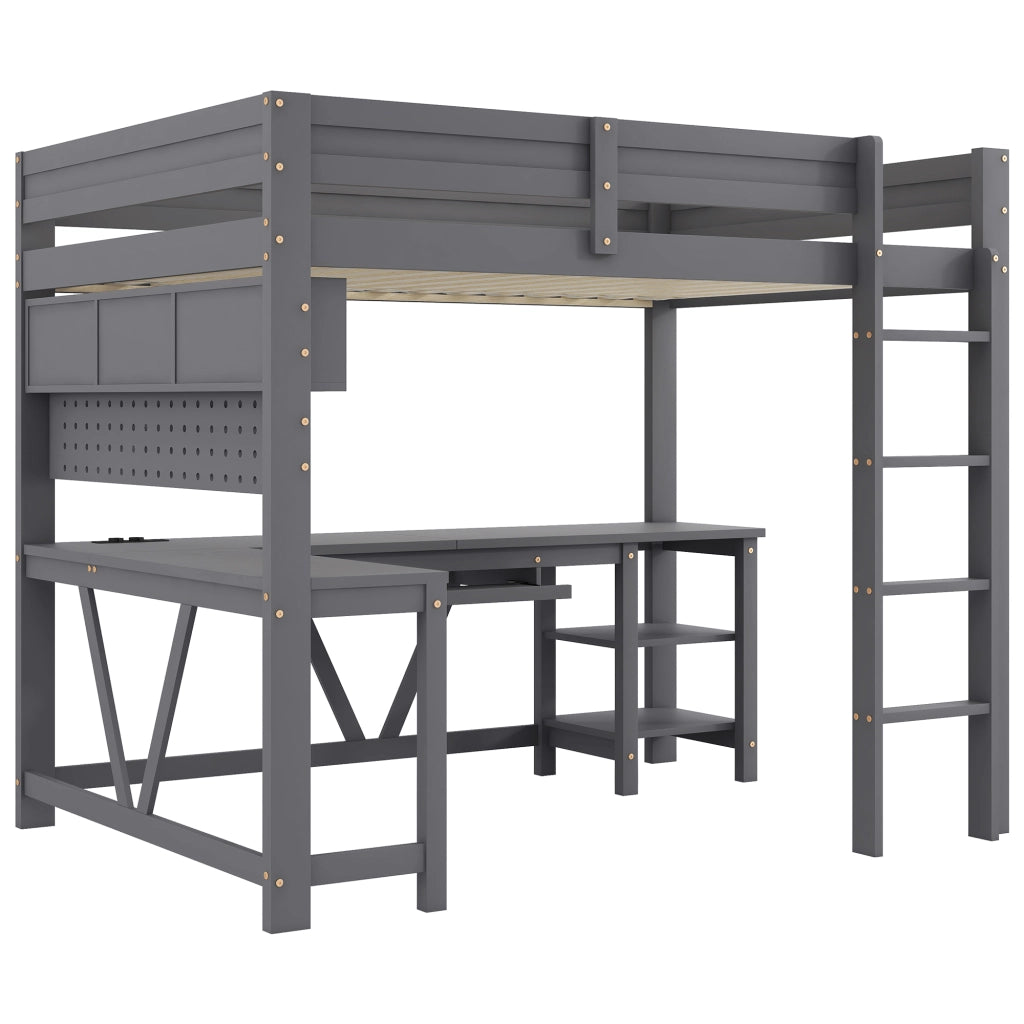 letto alto in mdf e pino grigio 95 x 205 cm