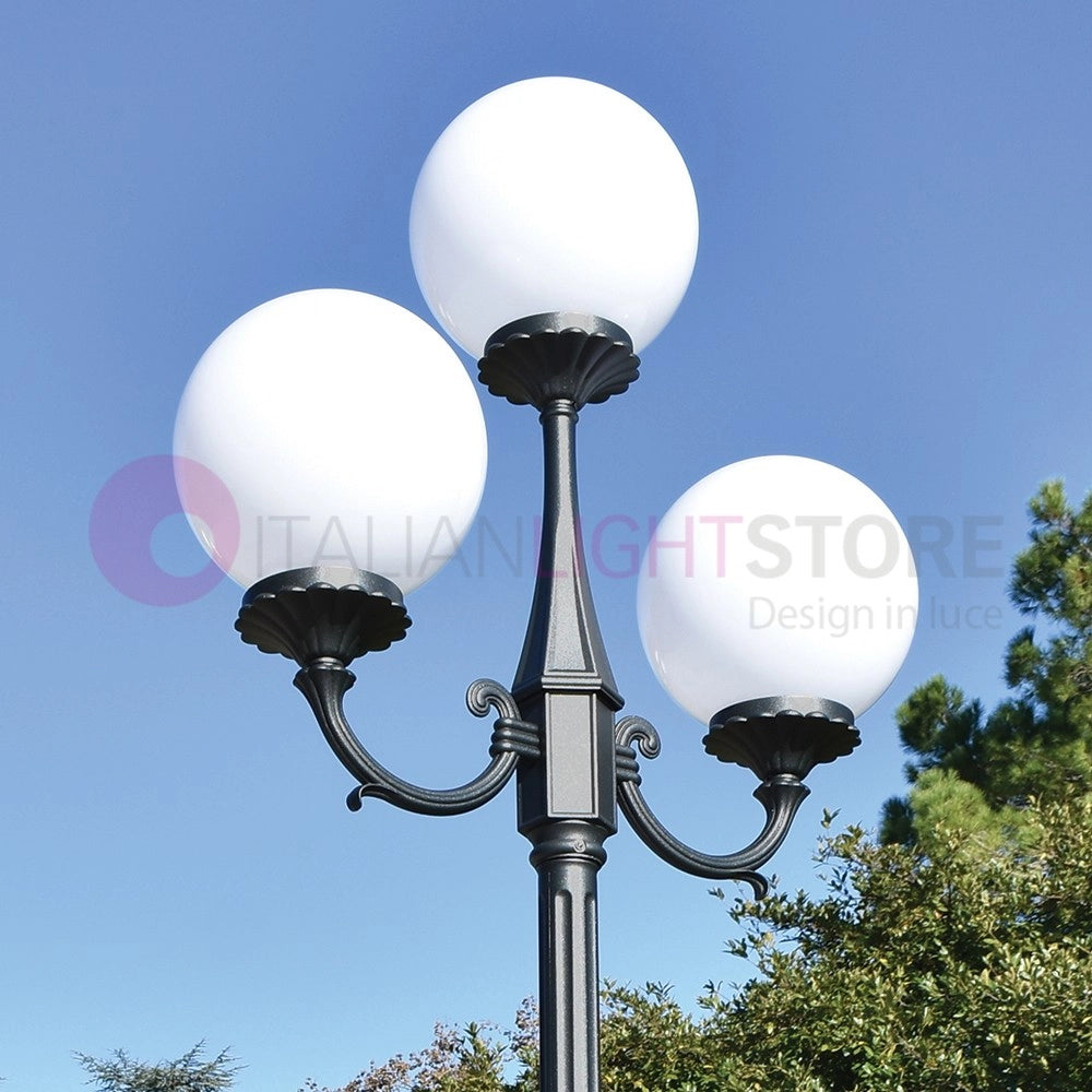ORIONE ANTRACITE Lampione a 3 luci con rialzo  per Esterno Giardino con sfere globi policarbonato d.25