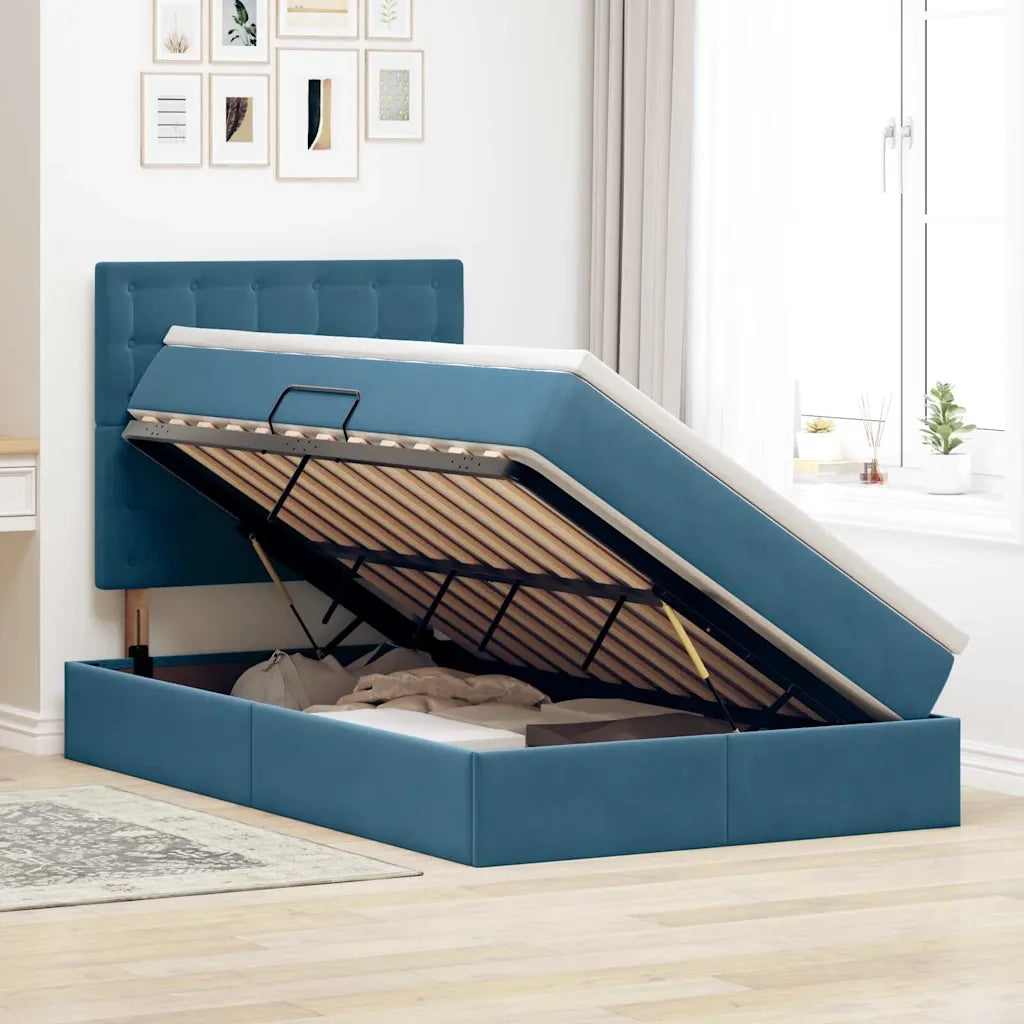 Letto con contenitore LED e materasso Blu Scuro 120 x 200 cm